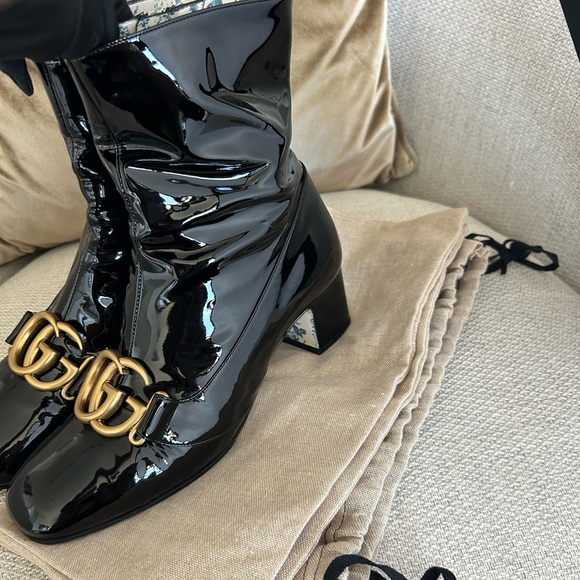 Gucci Victoire GG Ankle Boots EU 38 US 38 Black Patent Leather - Picture 10 of 17